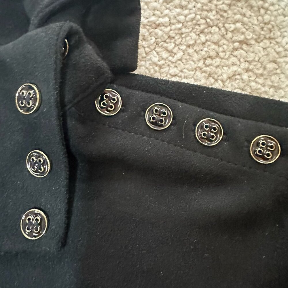 J McLaughlin Women’s Medium Black Faux Suede Long Sleeve Mock Neck Gold Buttons - Picture 9 of 12